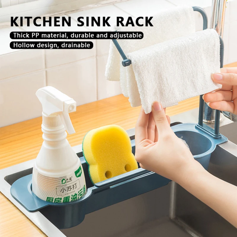 

Kitchen Telescopic Sink Rack Organizer Drainer Rack Storage Basket Bag Faucet Holder Adjustable Bathroom Holder Sink Kitchen Too