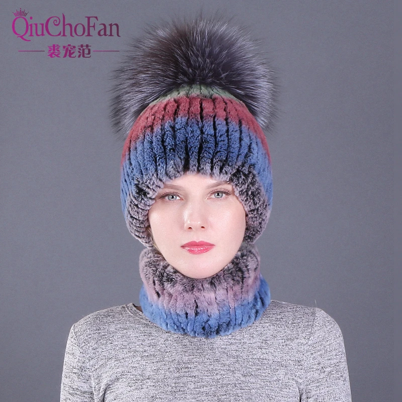 

Новинка, Женский комплект из шарфа, Элегантные зимние аксессуары, шапка и шарф из лисьего меха