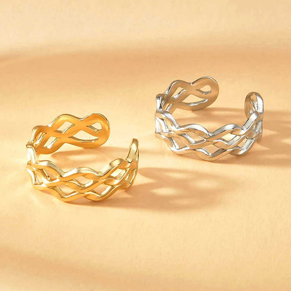 

Fashion Water Ring Wave Line Finger Rings Stainless Steel Adjustable Women Geometry Grace Ring Jewelry for Girlfriend 2021
