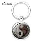 Брелок для ключей Инь Ян тайчи с символом Современный Черный Белый Древо жизни с кристаллами с подвеской сова брелок для ключей для мужчин женщин Подарки