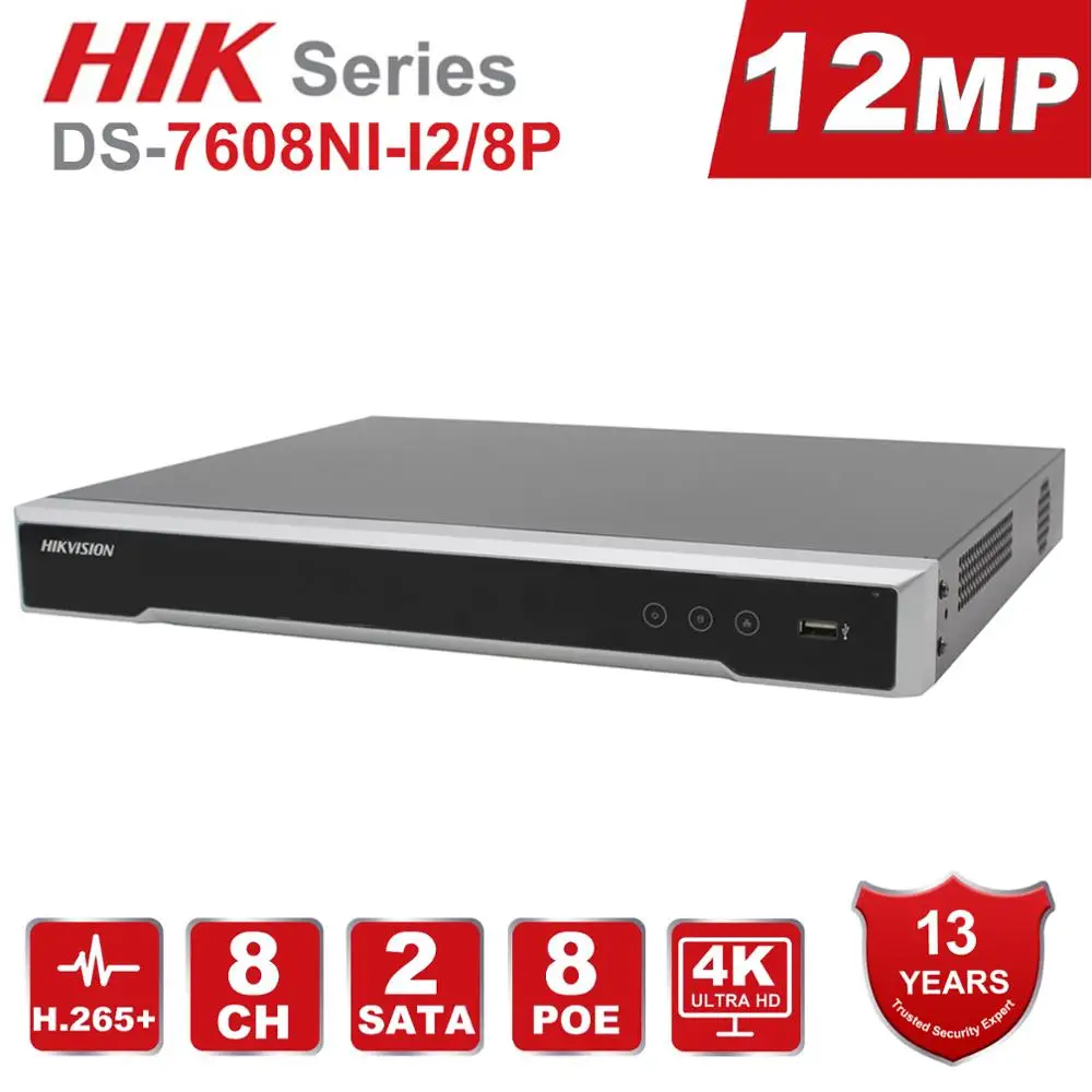 Hikvision PoE NVR 4K 12MP 8CH H.265 + DS 7608NI I2/8 P 8 канальный встроенный Plug & Play сетевой