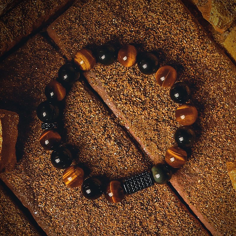 

Nature Reiki Tiger Eye Bracelets Men Copper Cube Cubic Zircon Charm Bracelets Energy Stone Healing Soul Jewelry Pulsera Hombre