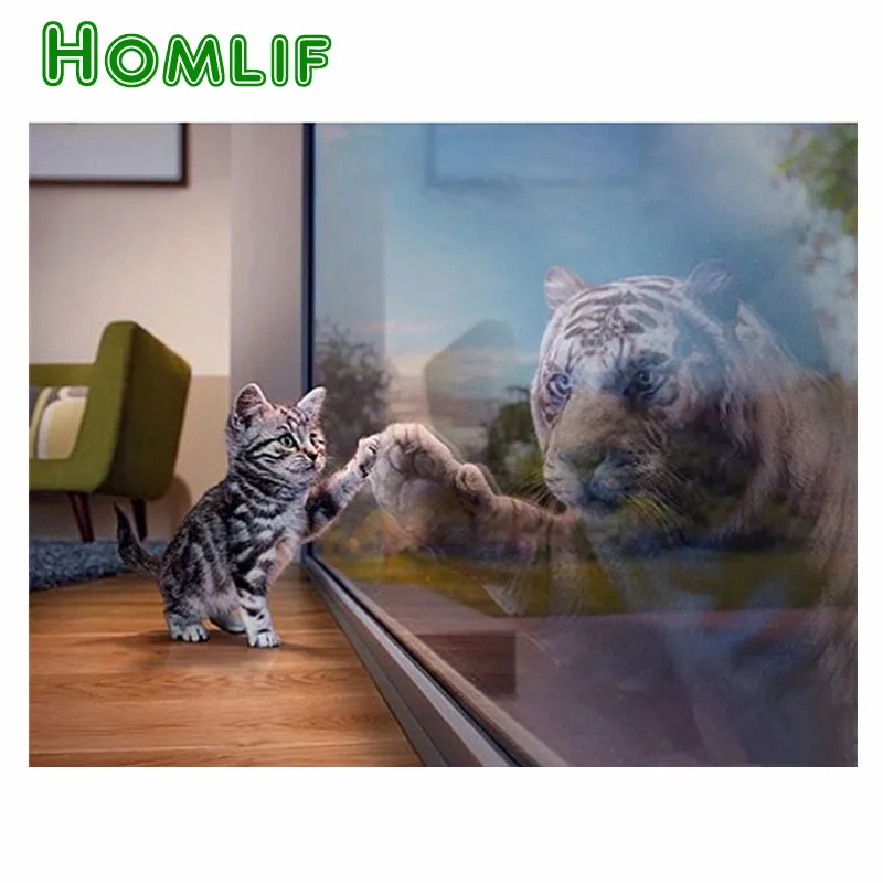 

HOMLIF new Full Square/Round Drill 5D DIY custom Diamond Painting "Cat & Tiger" 3D Embroidery Cross Stitch 5D Home Decor gifts