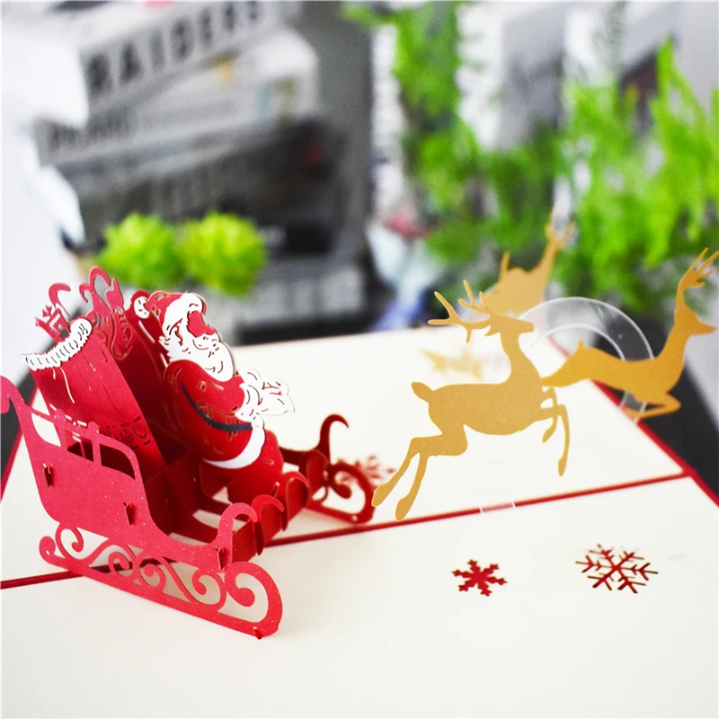 10 упаковок веселых рождественских открыток Санта олень сани всплывающие карты с