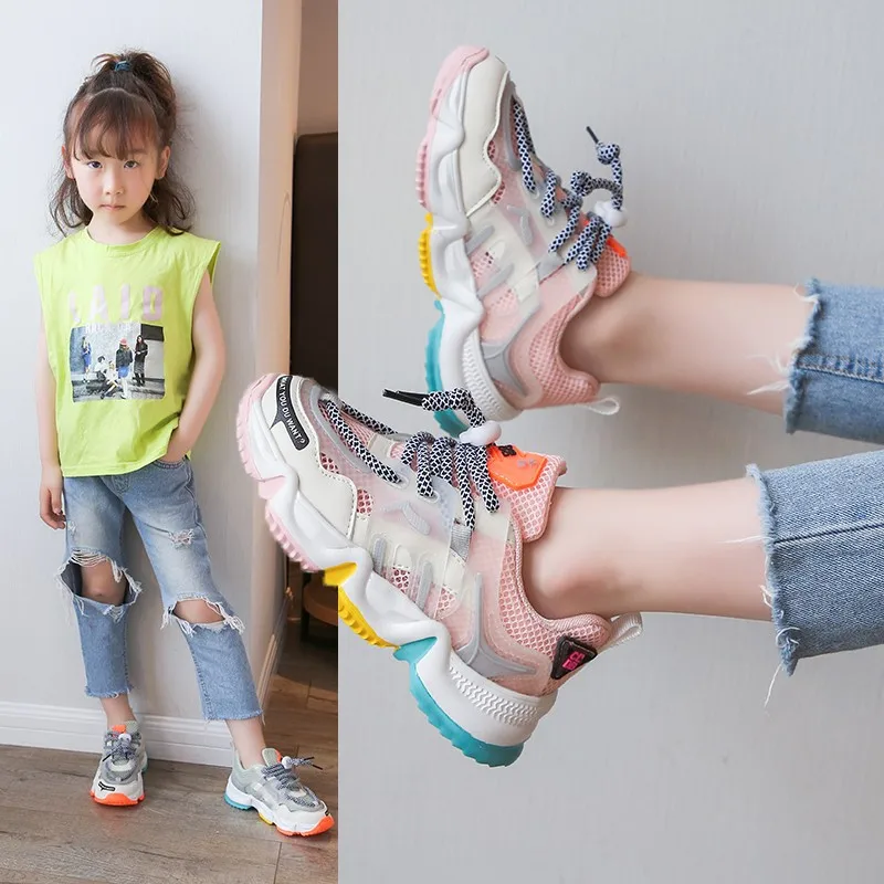

Sneakers for Girls Boys Patchwork Sport Shoes for Students Breathable Mesh Kids Shoes for Girl Boys Colorful Fashion Size 26- 36