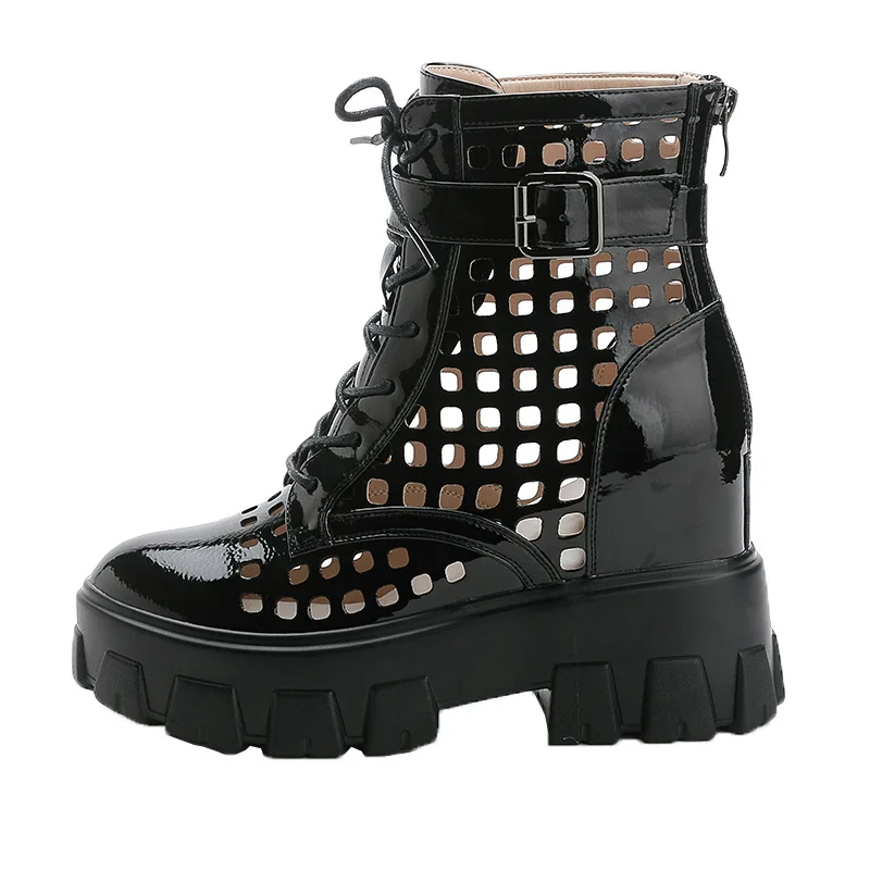 Женские ботинки на толстой подошве с перфорацией увеличивающие рост сезон весна