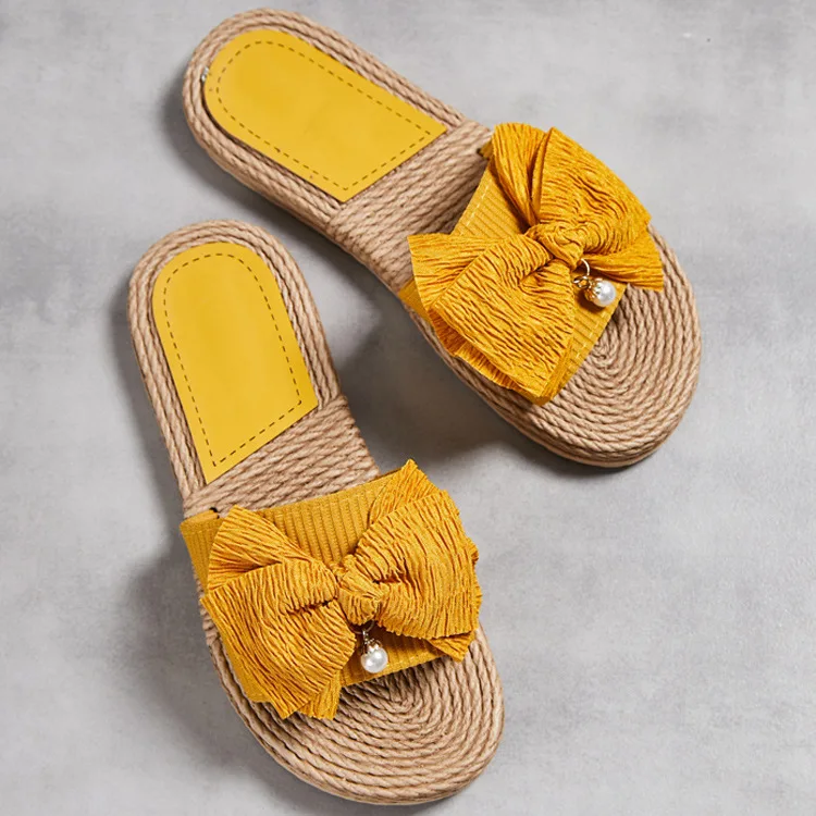 

Low Sandals Woman Leather Bow Shoes Summer Heels Large Size Low-heeled Handmade Elastic Band Flat Girls Big 2021 New Outside Bas