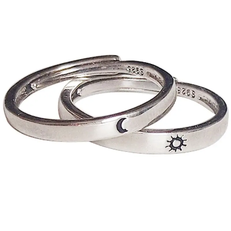 

2 Pcs Sun and Moon Lover Couple Rings Set Promise Wedding Bands for Him and Her Jewerly Gift