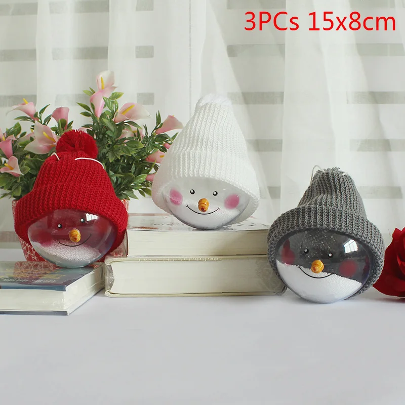 3PCs 15x8cm Прозрачный Рождественский шар со светодиодной лампой Рождественская елка висячие украшения Рождественский светящийся подвесной шар Рождественский Декор - Цвет: 3PCs 15x8cm