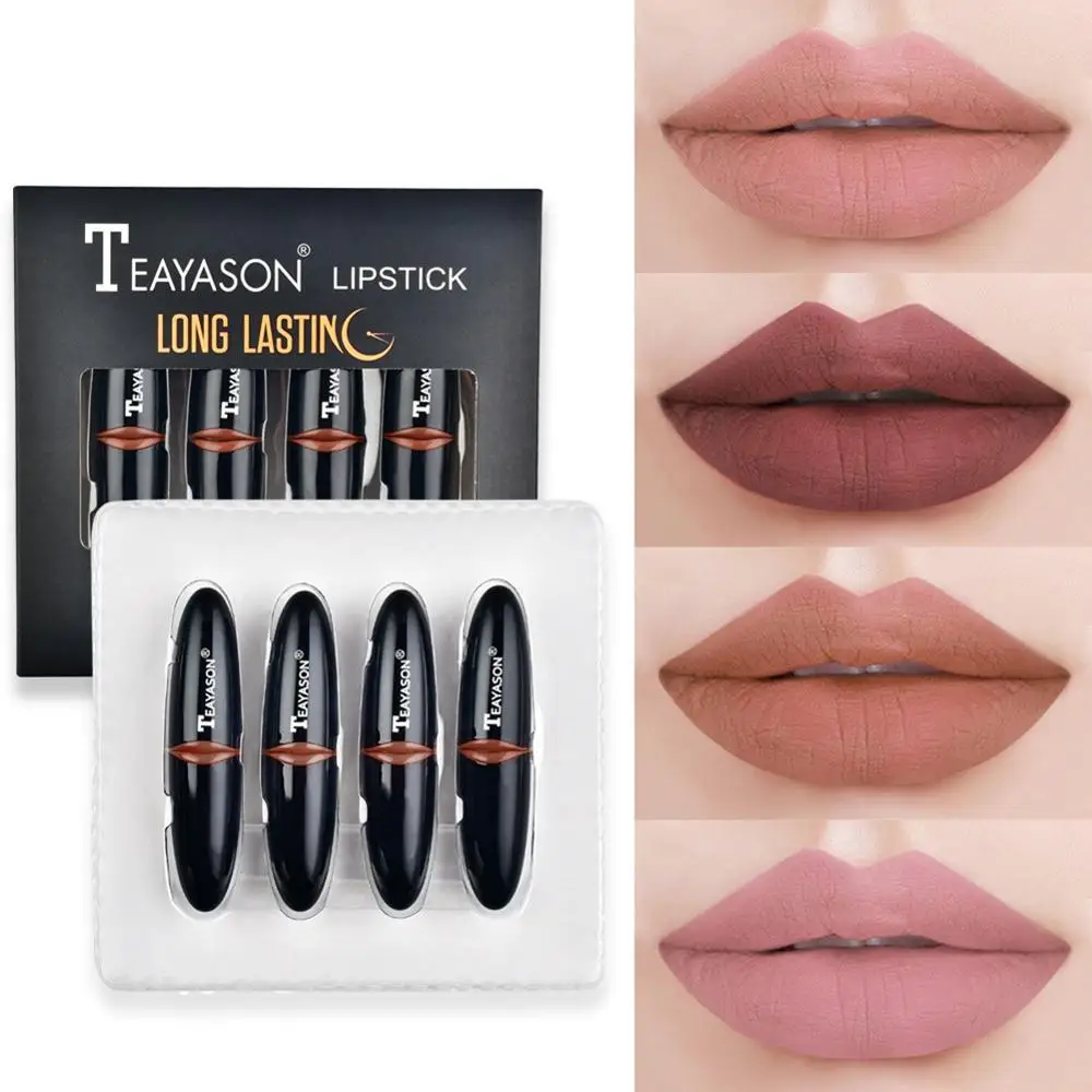 02 4 шт Lipstic набор для губ, стойкие водостойкие антипригарные чашки, цветные Шелковистые матовые губные помады - Цвет: 02
