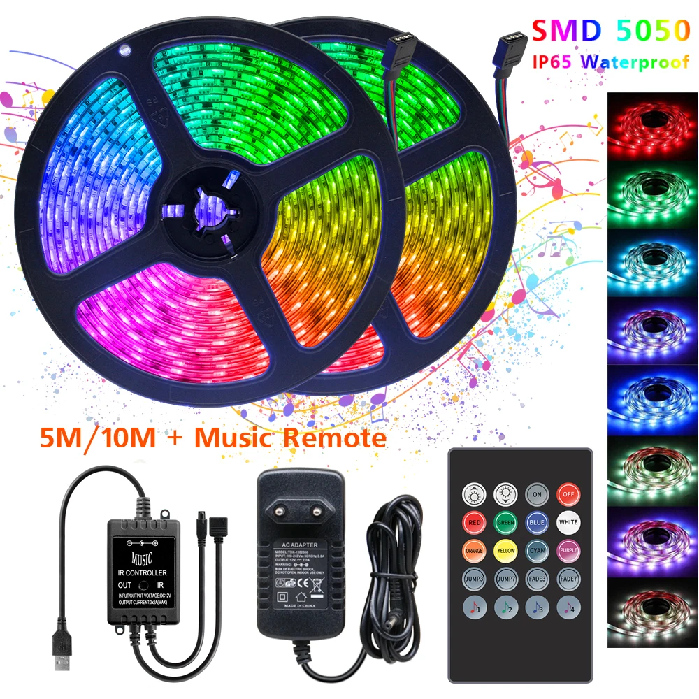 

DC12V 5050 Led Lights Strip Music Controller Flexible RGB IP65 Waterproof Night Light Led Light Indoor Christmas Decoration Lamp