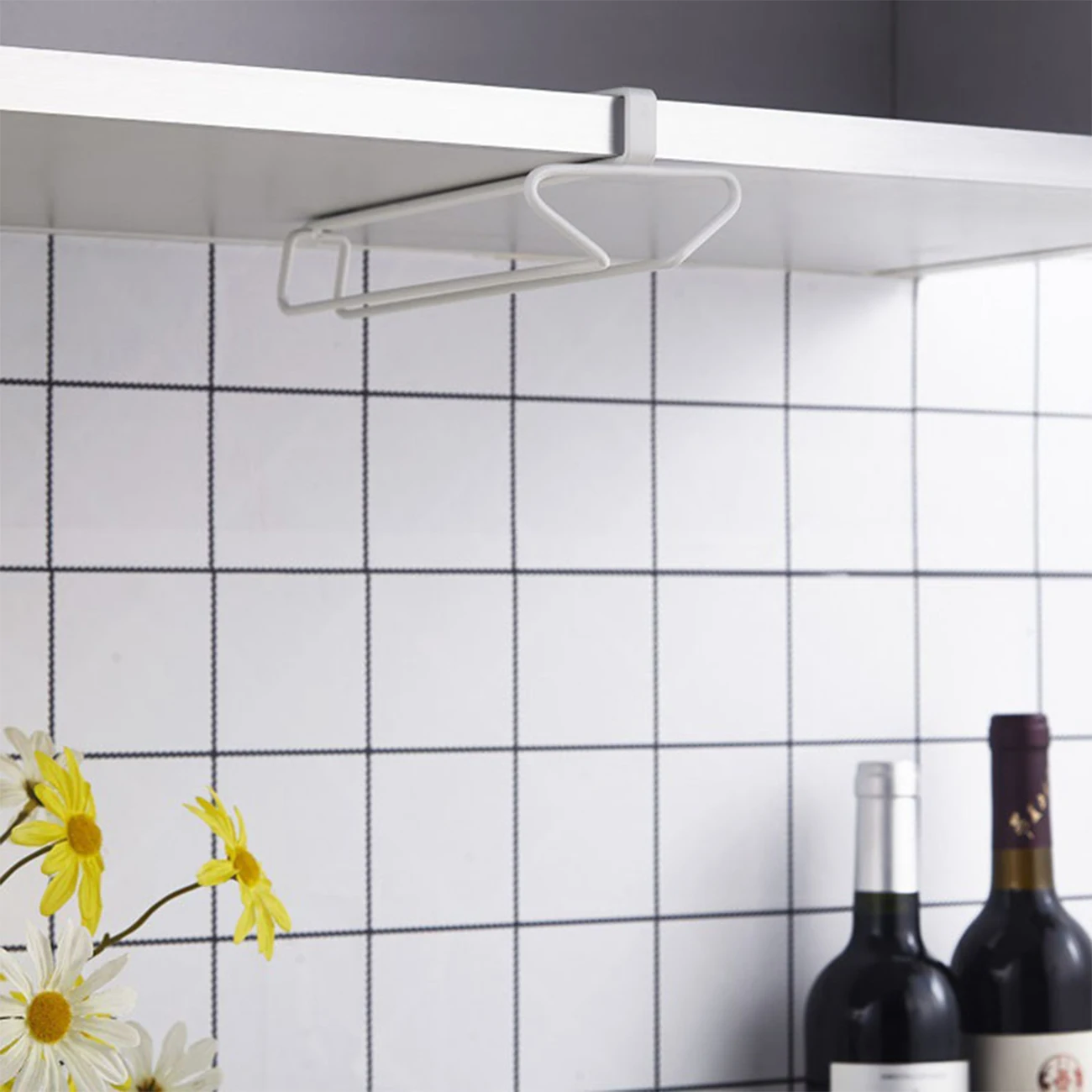 

Wine Glass Rack Under Cabinet Rack Hanging Cup Storage Organizer Stemware Holder Double Row Hanger Shelf Metal Racks