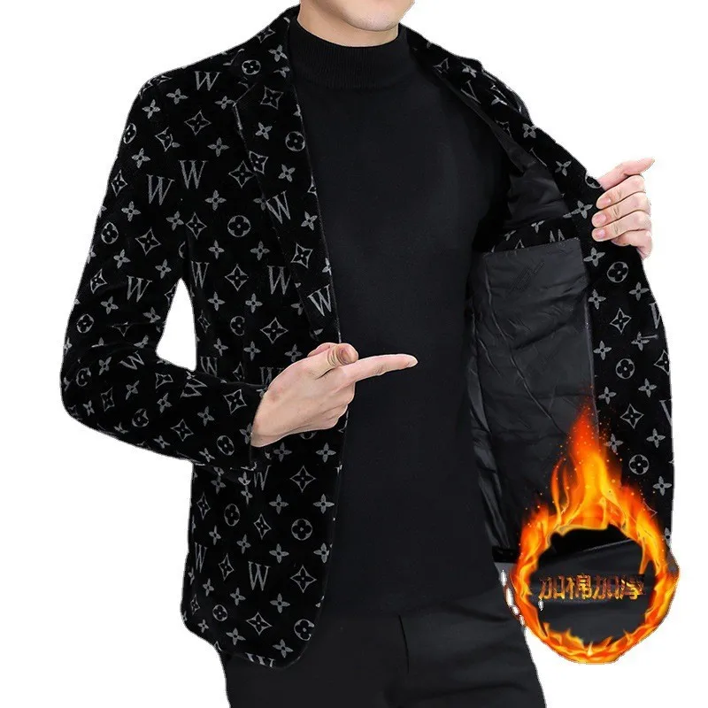 Мужской зимний жаккардовый блейзер с хлопковой подкладкой Молодежный из