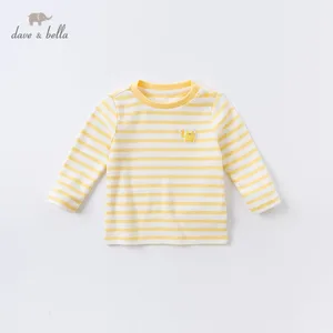 DBX15758 dave bellaОсенняя красивая футболка в полоску с рисунком для маленьких мальчиков детские топы для мальчиков, модные детские футболки