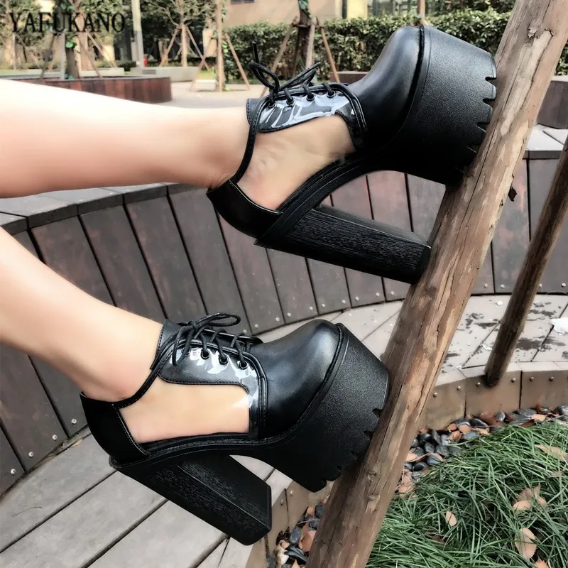 Пикантные прозрачные женские туфли лодочки на высоком квадратном каблуке 14 см