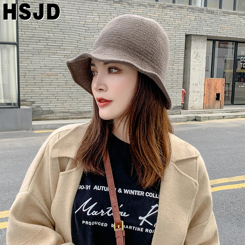 Autumn Winter Women's Hats Fashion Dome Wide Brim Foldable Knitted Bucket Hat Warm Beanie fisherman's hat Vintage Knit Basin Hat