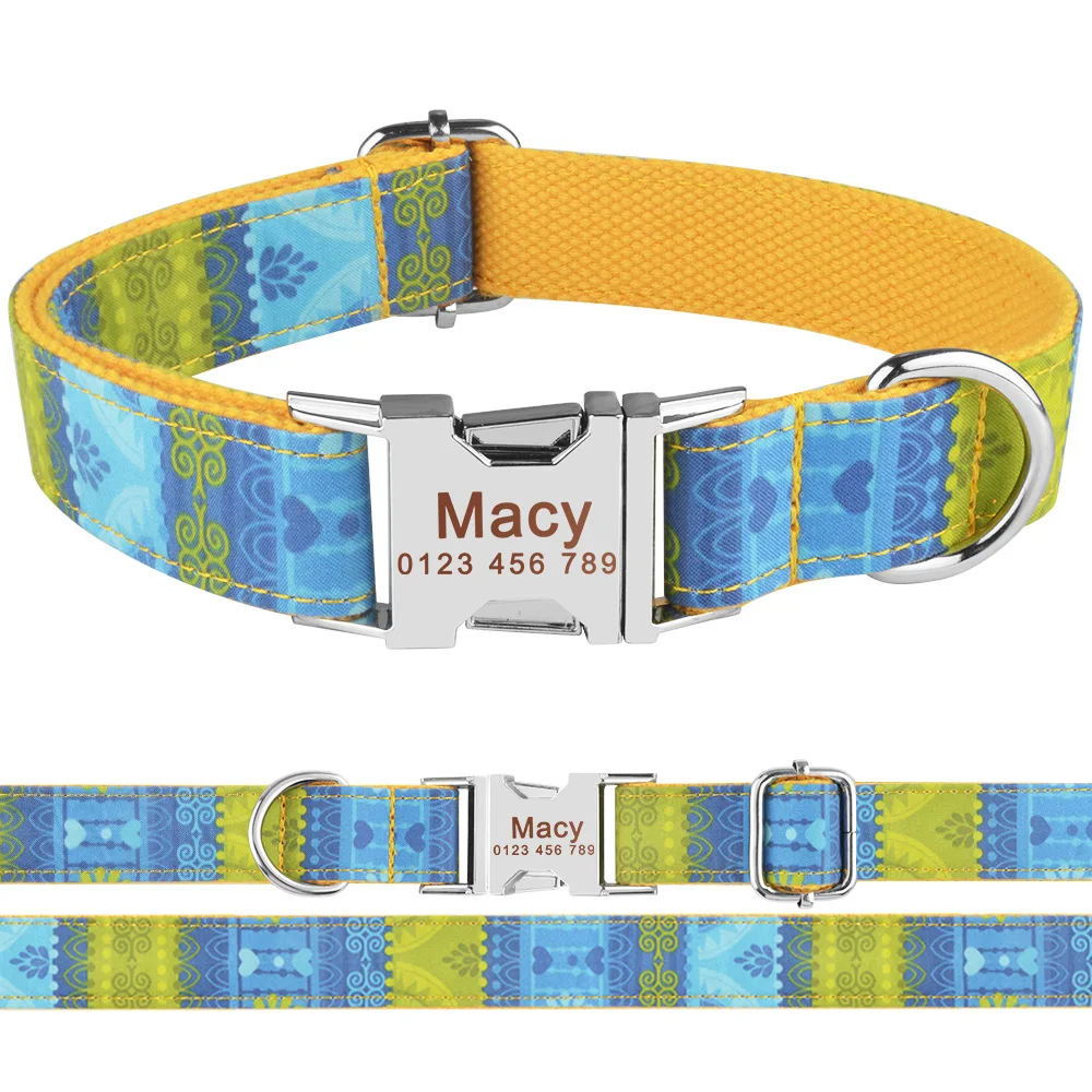 Dog Collar Color 19 AiruiDog ошейник для собак Регулируемый персонализированный прочный нейлоновый свободный Выгравированный ID имя для мальчиков и девочек воротник Перро чихуахуа - Цвет: Dog Collar Color 19