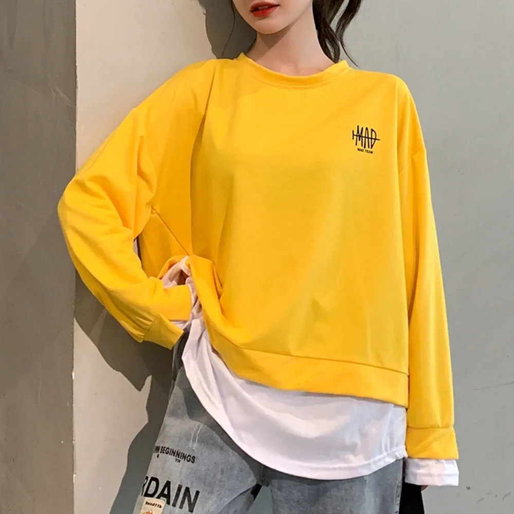 Patchwork Sweatshirts for Women Autumn Harajuku Fleece Thin Fake Two-piece Oversized Harajuku Hoodies Plus Size Women Sweetshirt