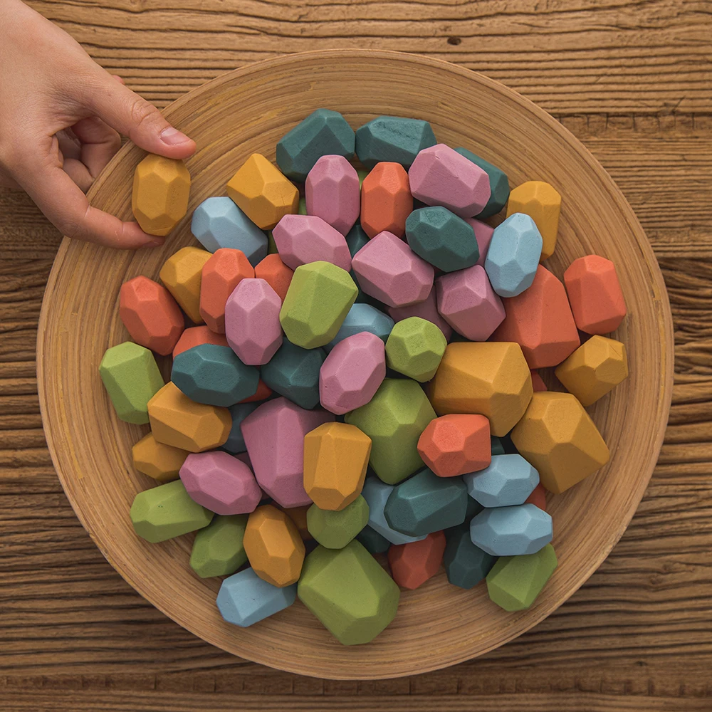 Детский деревянный строительный блок с цветным камнем обучающая игрушка