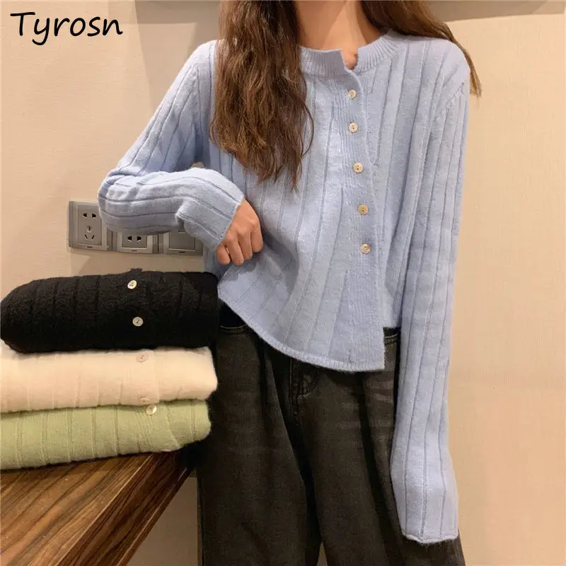 

Женский вязаный однобортный Кардиган Ulzzang, универсальный ТРИКОТАЖНЫЙ УКОРОЧЕННЫЙ ТОП в стиле Харадзюку для подростков, весна-осень