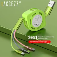 accezz 3 in 1 lighting cable micro usb type c cable charging for iphone 11 pro max xs x 8 samsung retractable charger wire cord