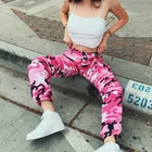 Брюки женские камуфляжные в стиле хип-хоп, розовые джоггеры, свободные брюки из денима, модная уличная одежда, красный, оранжевый цвета, 6C