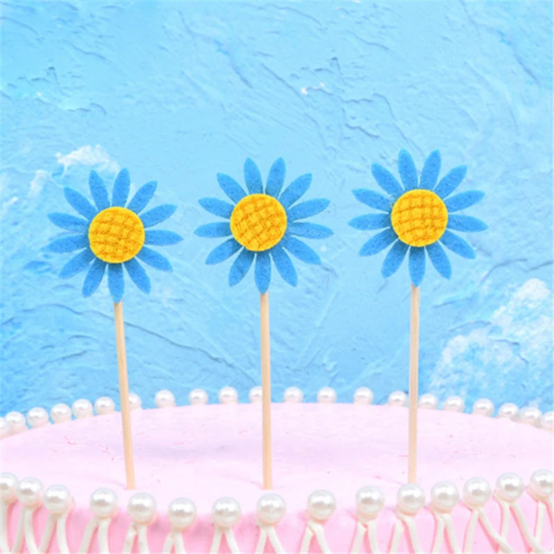 С Днем Рождения цветок торт Топпер для десерта золотой блеск Подсолнух флаг