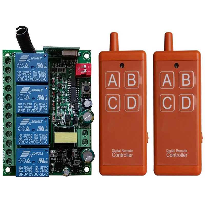 AC110V 220V 230V 4CH rf Remote Control Switch Wireless Relay Receiver Controller usb Rechargeable for Garage\ Door\ LED\ Bulb