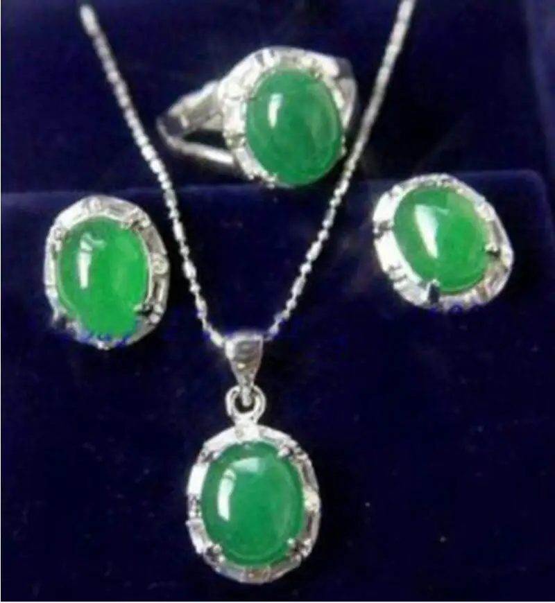 Бесплатная доставка Новый натуральный зеленый нефрит серьги кулон кольцо набор |