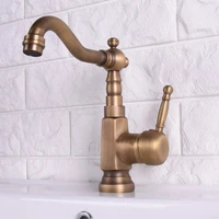 antique brass kitchen bathroom basin sink faucet vessel tap mixer tap swivel spout single hole deck mounted lsf122