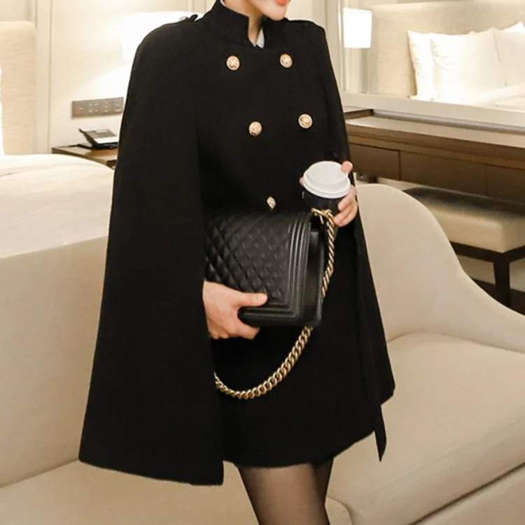 

Fall/Winter 2020 New Cloak Shawl Short Elegant Sexy Double Breasted Woolen Coat