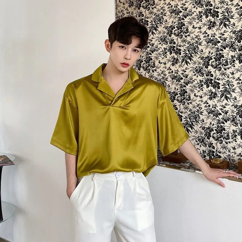 

Men's short-sleeved shirt 2020 spring and summer new solid color loose wild short-sleeved pullover shirt young men's fashion