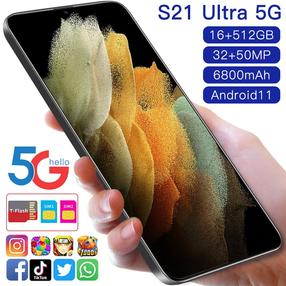 

2021 Global Version S21 Ultra 5G 6800mAh 6.7 Inch 32MP 50MP Snapdragon 888 16GB 512GB Android 11.0 Face Recognition Smartphone