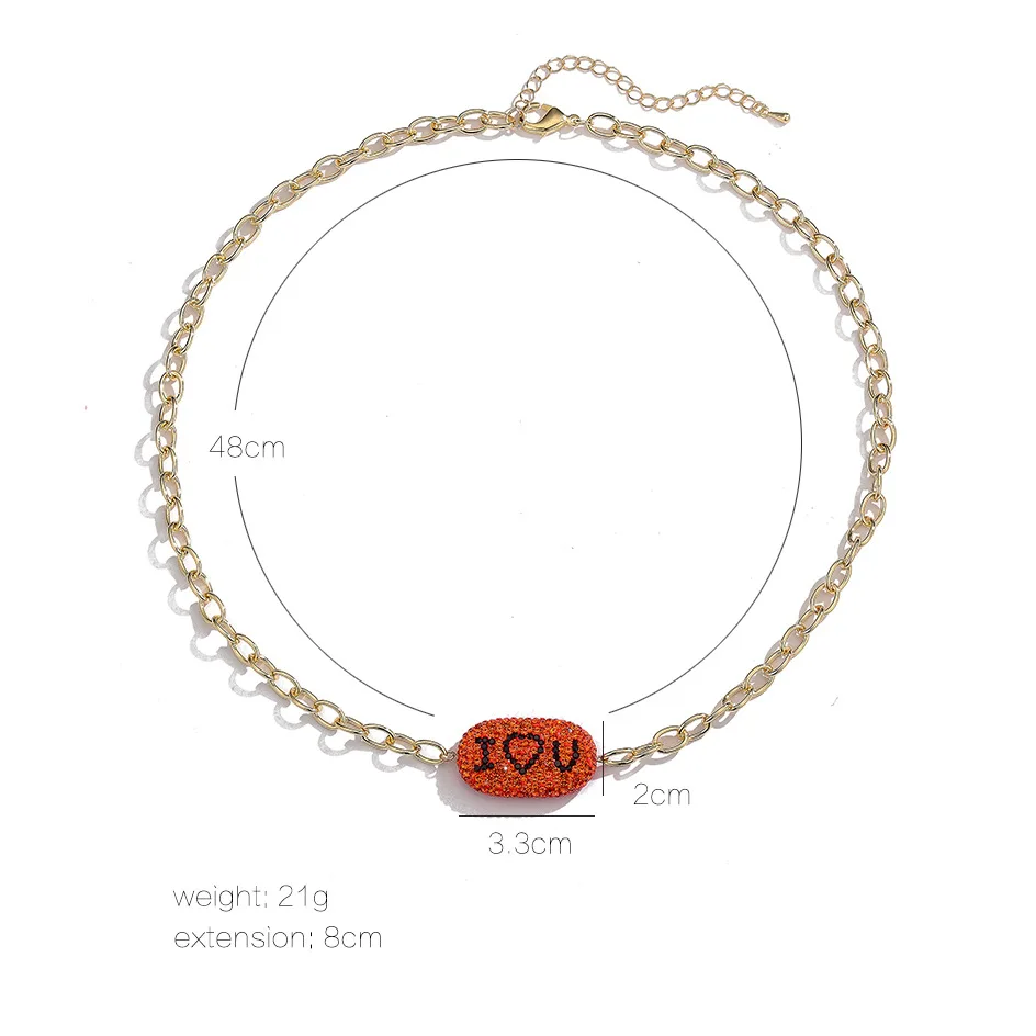 

I Love U Crystal Paved Letter Necklace Soft Clay Word Link Chain Necklace Anniversary Rhinestone Fashion Jewelry