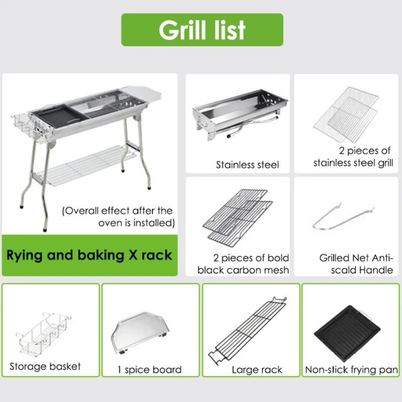 

AUPORO Portable Stainless Steel BBQ Charcoal Grill Non-stick Surface Folding Barbecue Grill Outdoor Camping Picnic Tool