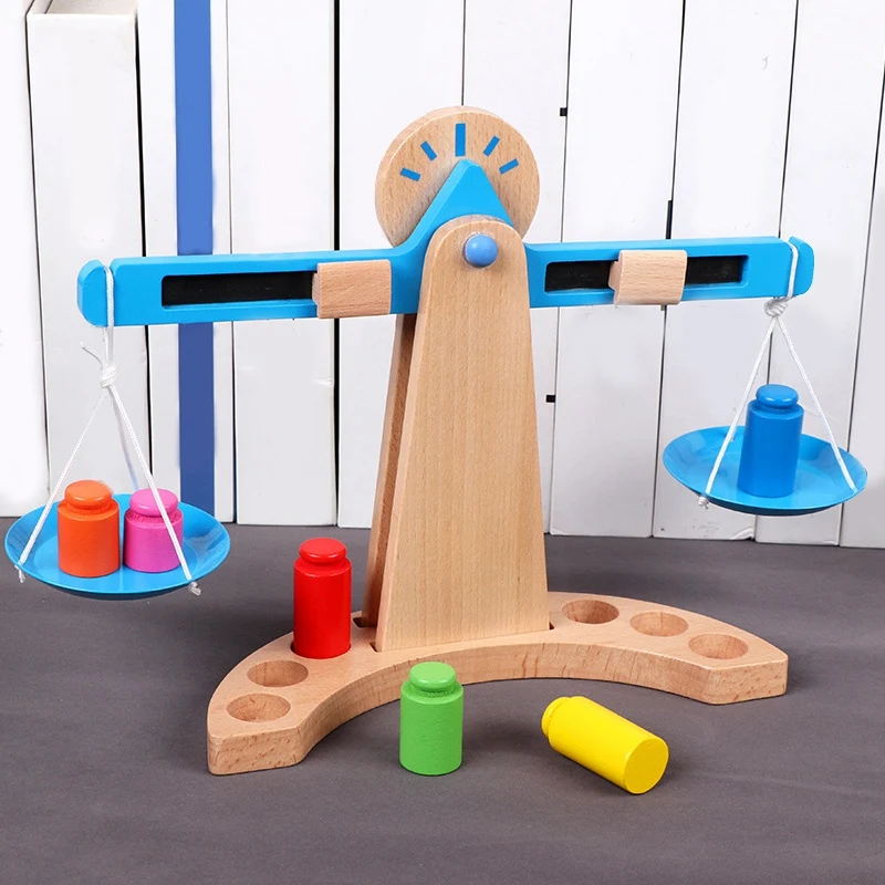 

Montessori Wooden Balance with Weights Toys for Kids Early Education Learning Toys Pretend Kitchen & Measuring Playset