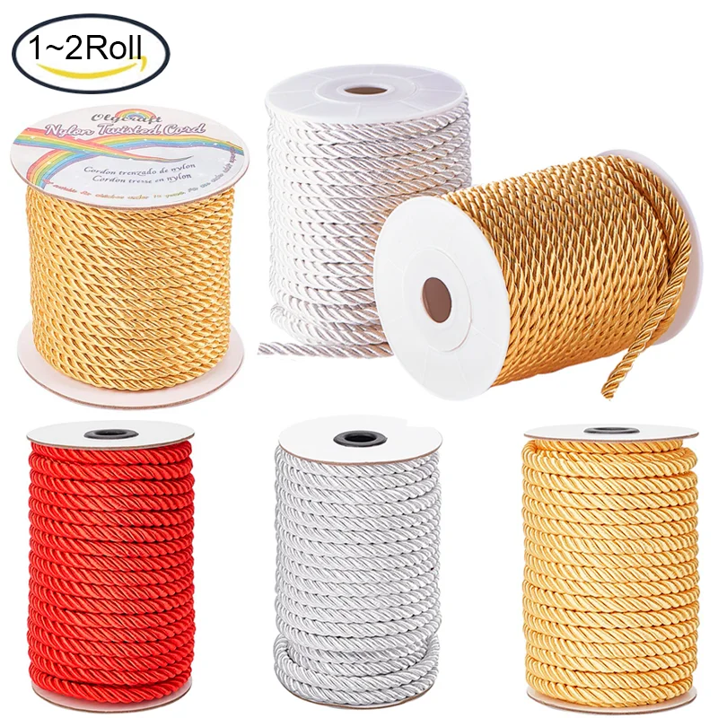 

1 Roll 20 Yards 5mm/8mm Twisted Cord Trim Gold Decorative Rope for Curtain Tieback, Upholstery, Honor Cord, Christmas Garland