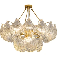 postmodern simple light luxury chandelier living room lamp retro wrought iron glass shell crystal bedroom dining room lamp