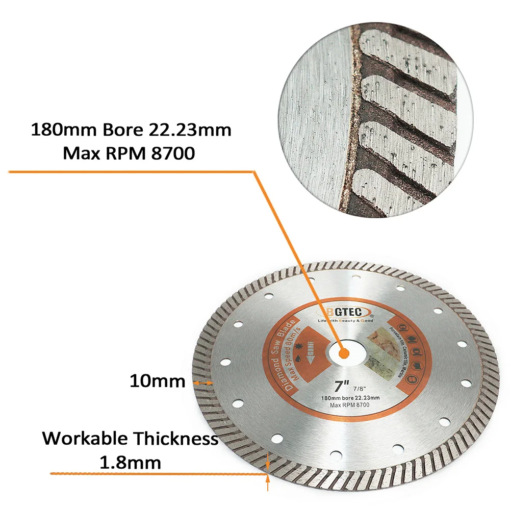 BGTEC 2pcs 7 Inch 180mm Super-Thin Diamond Turbo Cutting Blades for Ceramic Tile Granite diamond disc | Инструменты