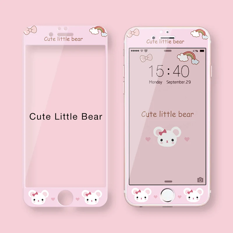 Cute Little Bear Милый мультфильм закаленное стекло для iPhone 7 8 Защитная пленка для экрана для iPhone 7 8 Plus Защитная пленка для экрана 3D мягкая твердость края - Цвет: Cute Little Bear