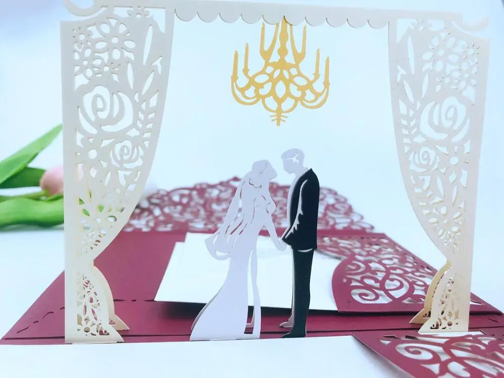 Бесплатная доставка 1x 3D всплывающая карта бордового цвета три складных кармана