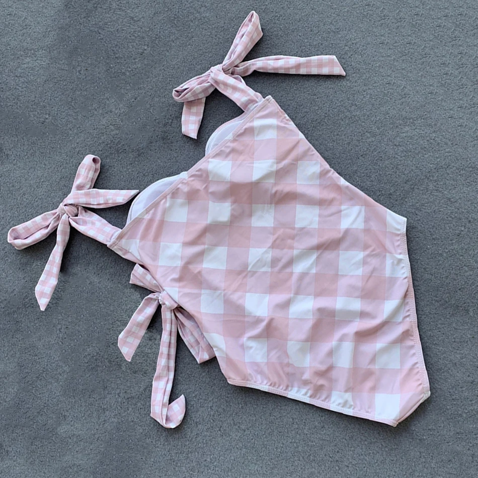 Женский цельный купальник бандажный с завязками клетчатый комбинезон бандо