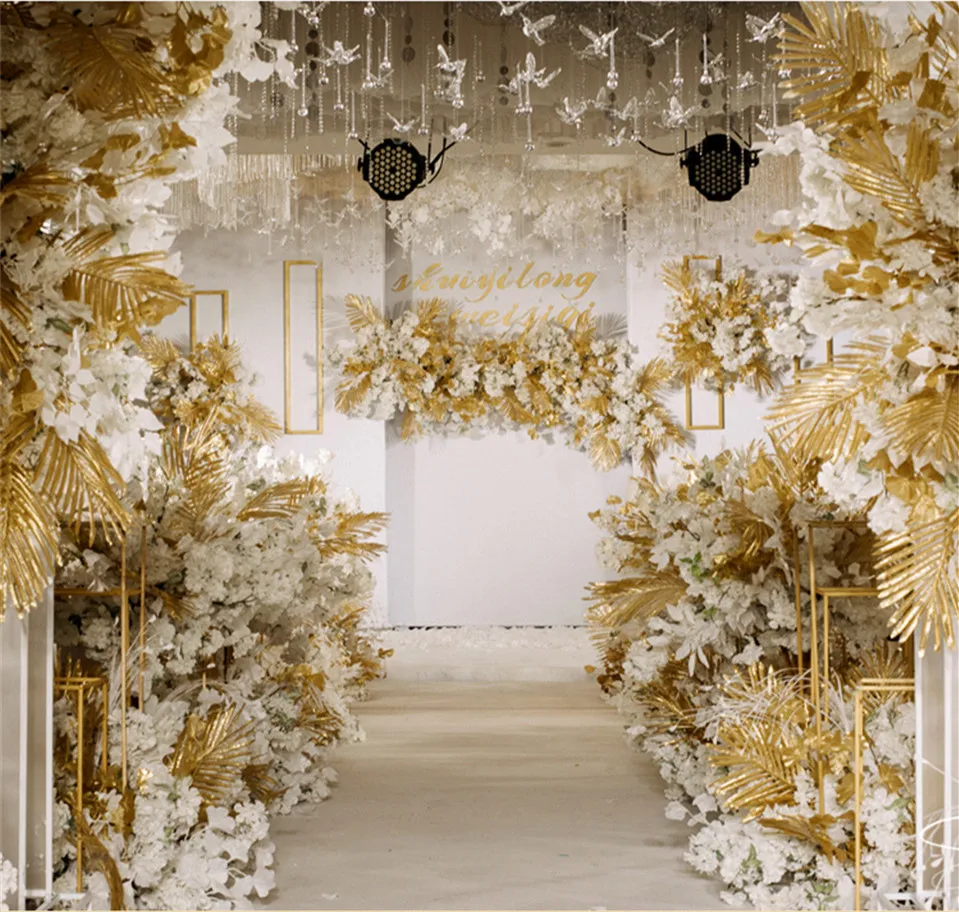 Золотая серия, свадебные украшения, искусственные цветы, пластиковые шелковые цветы, различные стили, для дома, свадьбы, ряд цветов, дорожные материалы