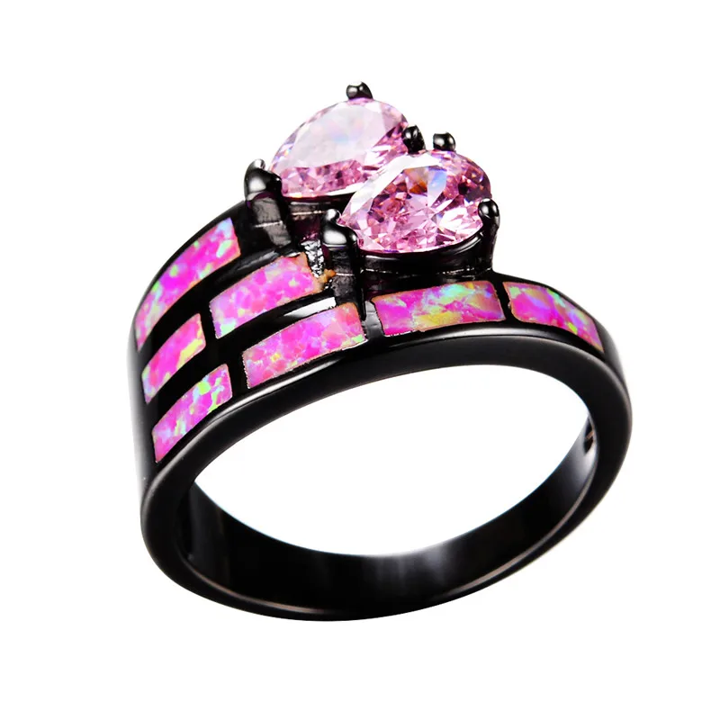 Милое женское розовое кольцо с огненным опалом модное обручальное из черного
