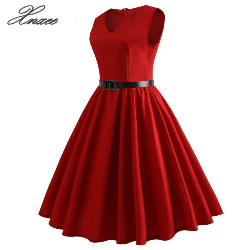 Летнее однотонное платье миди с v образным вырезом красного и черного цветов для