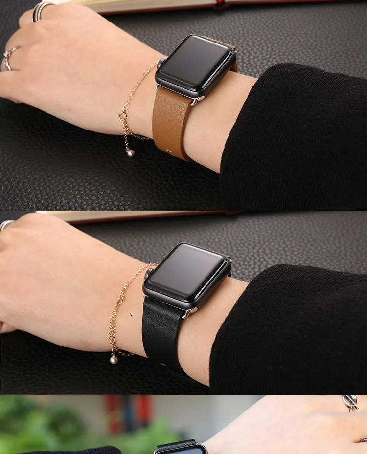 wrist Band for Apple Watch 44mm 40mm genuine leather loop 38mm 42mm for iwatch series 5 4 3 2 1 Strap link Bracelet women straps
