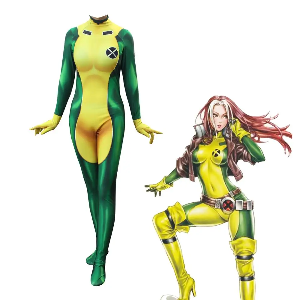 

Unisex Lycra Spandex Zentai Halloween DC X MAN Rogue Anna Marie Suit Cosplay Costumes Adult/Kids 3D Style