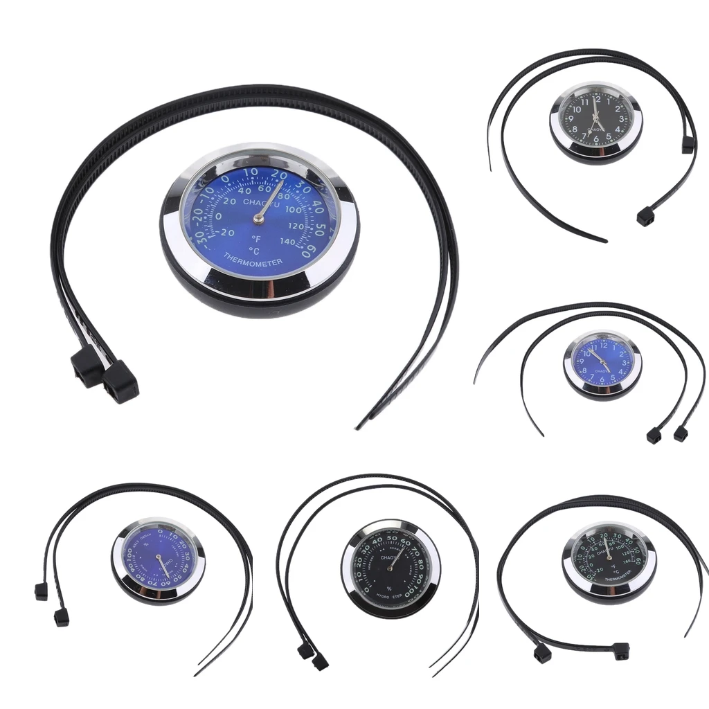 

Universal Motorcycle Bike Dial Handlebar Clock Thermometer Hygrometer Meter Stainless Steel Black Blue Two Colors