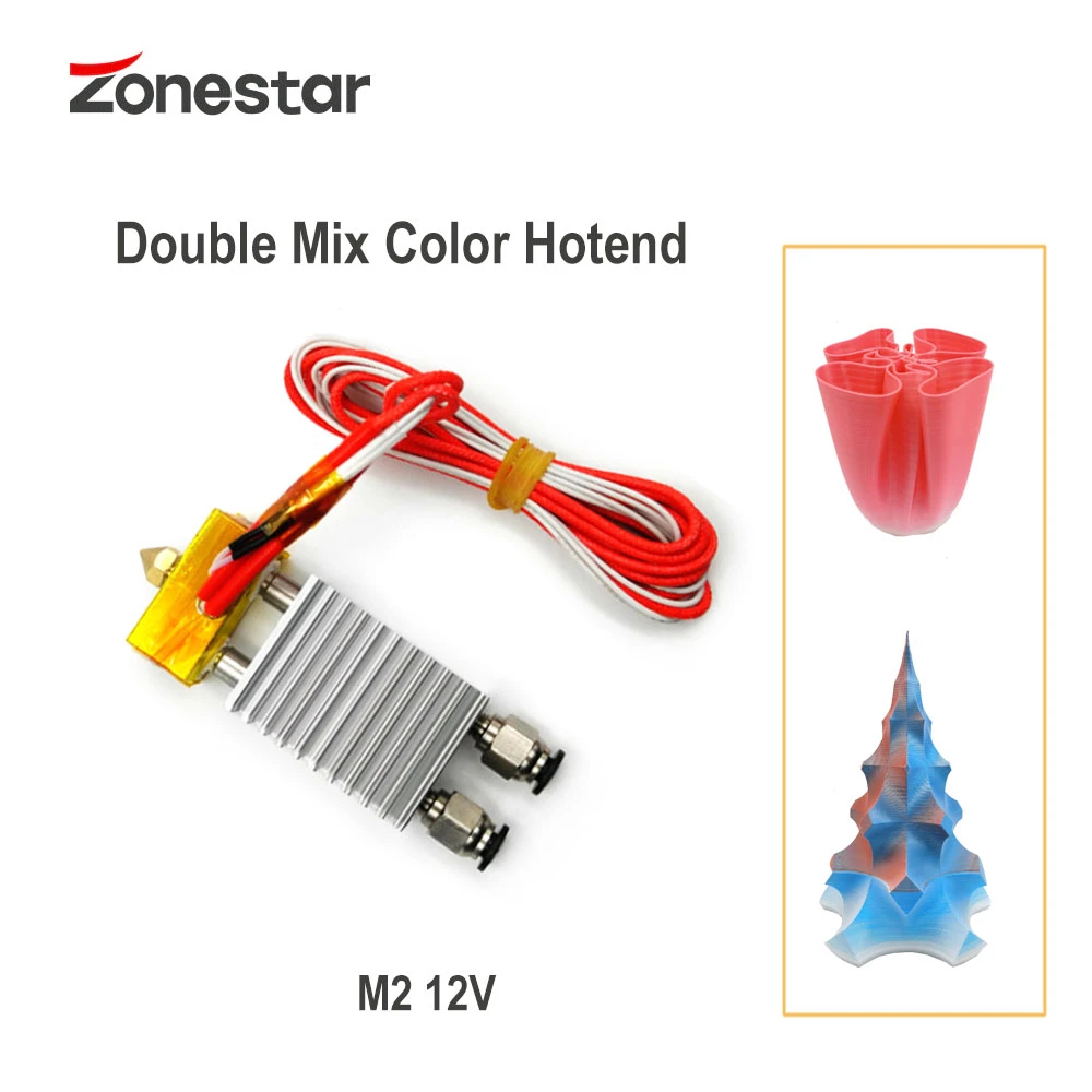 ZONESTAR двойной экструдер Hotend 2 в 1 смешивания цвета цвет 3D части принтера Extrusora сопло
