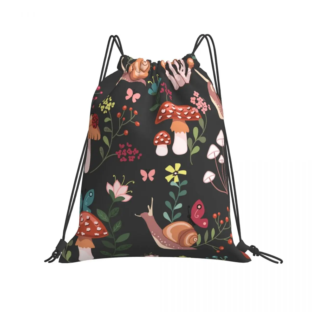 

Drawstring Bag Whimsical Mushrooms Snails Ladybugs Foldable Gym Bag Fitness Backpack Hiking Camping Swimming Sports Bag